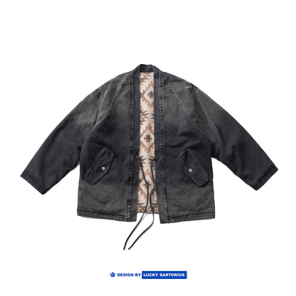 Vintage Ethnic-Style Reversible Denim Jacket – Japanese Retro Unisex Coat