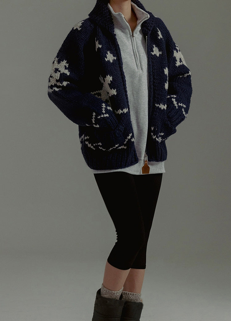 Handmade Wool Zipper Knit Sweater Coat