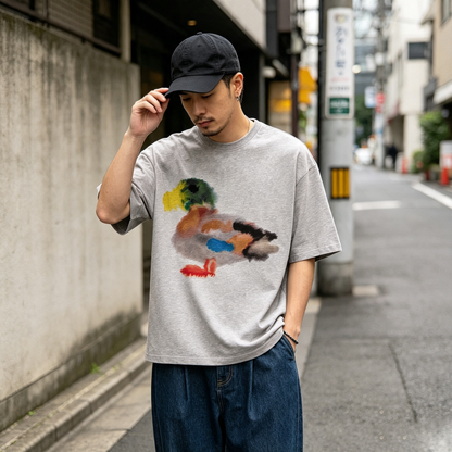Heavyweight 260g Graffiti Duck Oversized Tee – Drop Shoulder Streetwear T-Shirt – Japanese vintage | yamalin clothes | Yamalinclothes