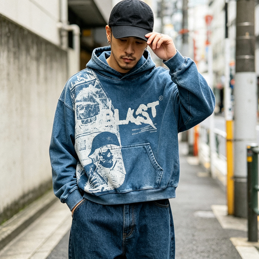 Y2K Hoodie - Yamalin American Street Style Retro Letter Print Hooded Sweatshirt Men Loose Casual Blue Streetwear Top – Japanese vintage | fall outfits 2026 | fall winter outfits | classy winter outfits | lazy comfy outfits | japanese streetwear | vintage workwear | yamalin clothes | Yamalinclothes