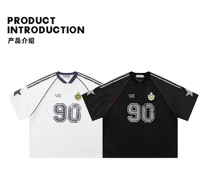 American Street Style T-Shirt for Men and Women 2025 Summer Rugby Jersey Short Sleeve Oversize Loose Casual Top