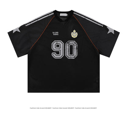 American Street Style T-Shirt for Men and Women 2025 Summer Rugby Jersey Short Sleeve Oversize Loose Casual Top