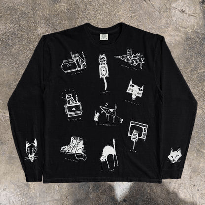 Bomba Studio Cat Print Long-Sleeve Tee — Retro Hong Kong Student Streetwear