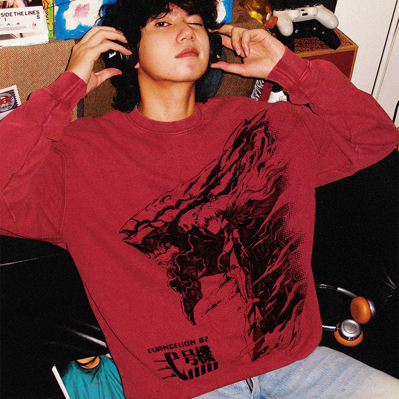 Evangelion Asuka Unit-02 Sweatshirt - Washed Vintage Cotton Crewneck (Unisex)