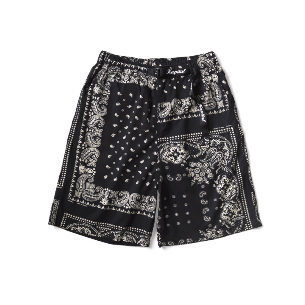 Japanese Style Casual Paisley Print Adjustable Elastic Loose Shorts