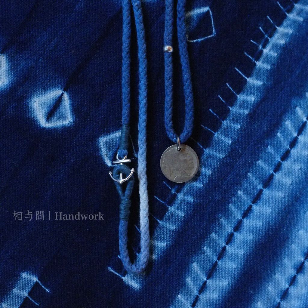 Original Indigo Dyed Indian Coin Woven Silver Bead Necklace Anchor Indigo Hand Rope