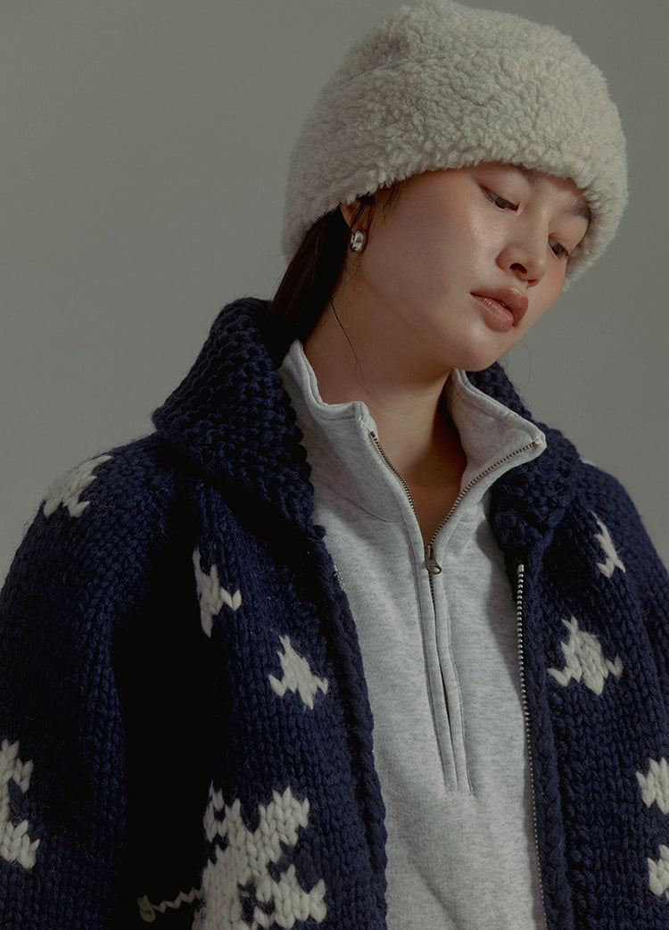 Handmade Wool Zipper Knit Sweater Coat