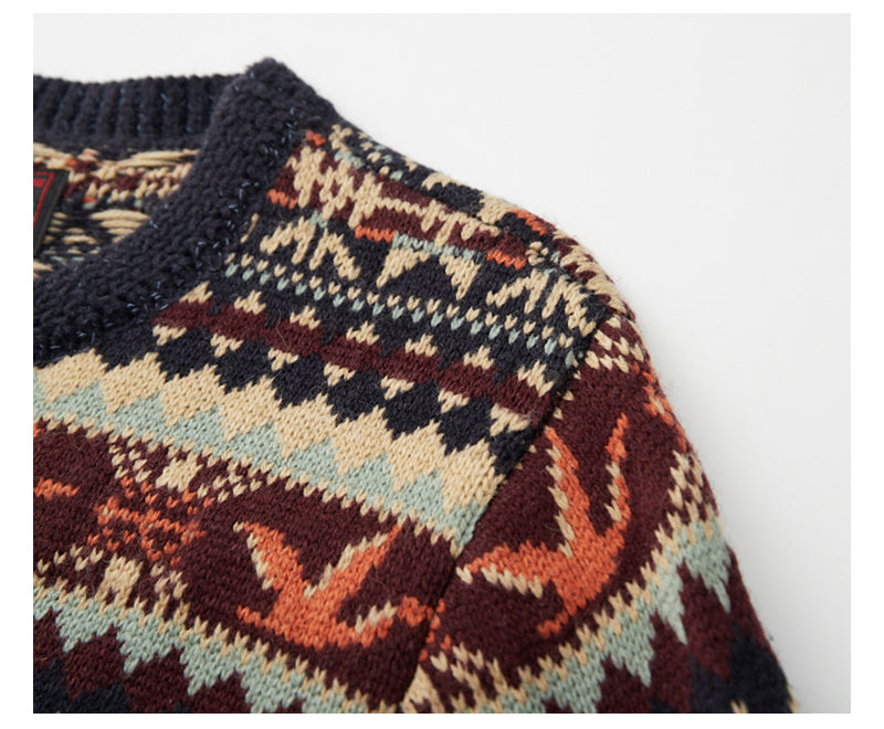 Scandinavian-British Retro Fair Isle Sweater – Loose Wool/Cashmere Blend (Unisex)