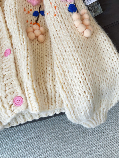 Women's 2025 Autumn French Retro Crochet Cardigan - Handmade 3D Flower Heavy Knit Sweater Coat