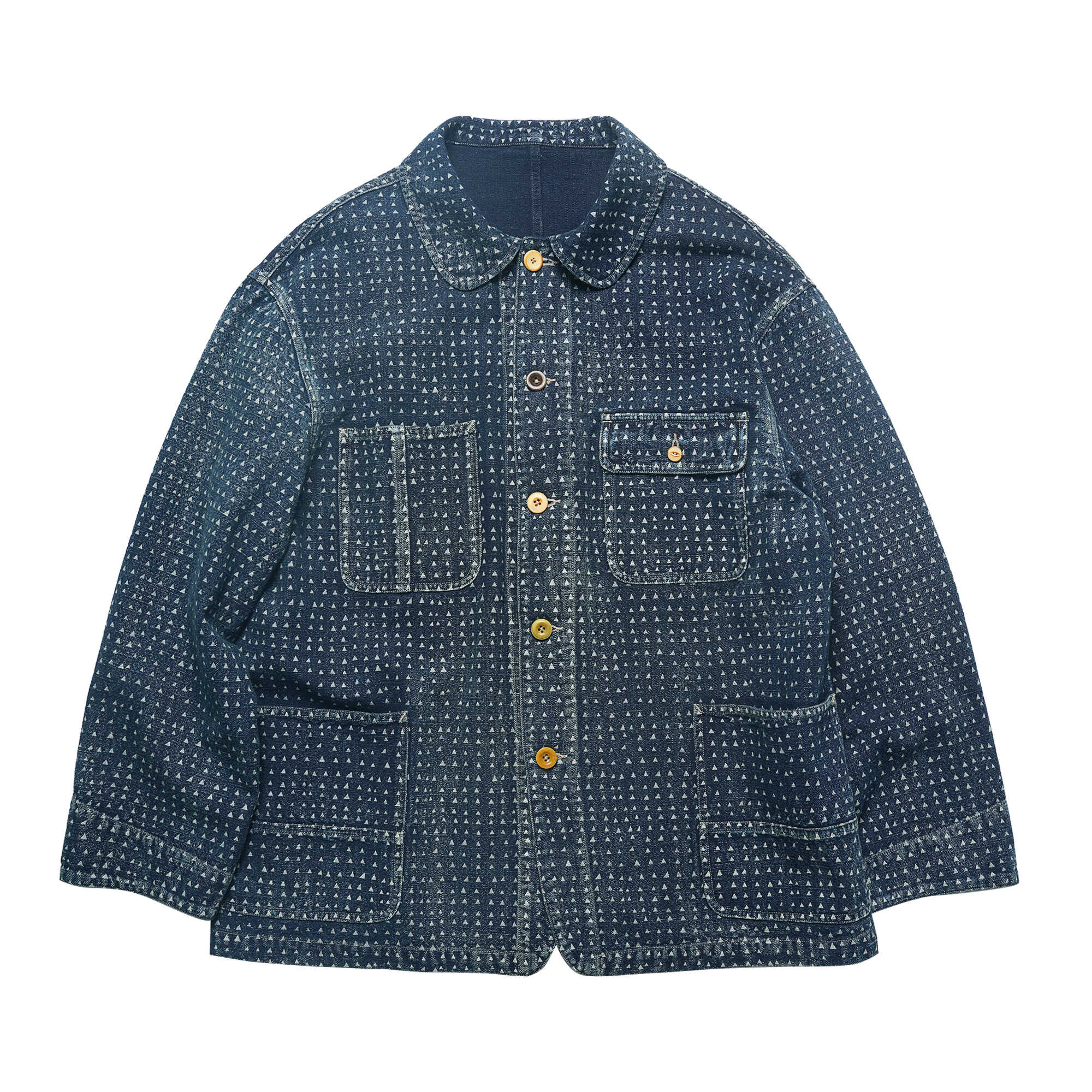 Uncle Xiao African Indigo-Dyed French Jacket – Vintage Cotton Blend, Lightly Washed, Japanese-Retro