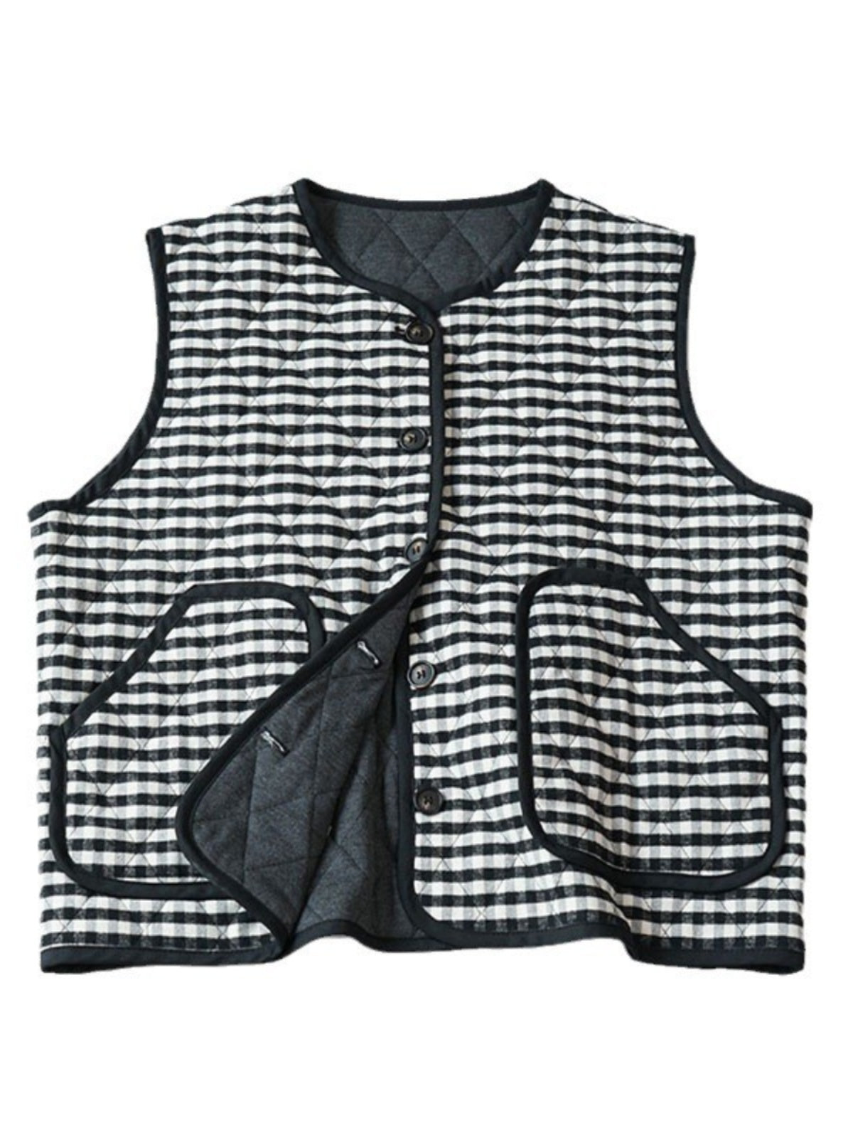 Quilted Cotton Padded Vest — Retro Single-Breasted Sleeveless Outerwear for Autumn/Winter