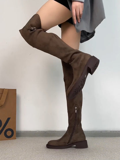 Women's Cowhide Suede Over-the-Knee Riding Boots - Side Zipper Thick Heel Versatile Slimming Long Boots