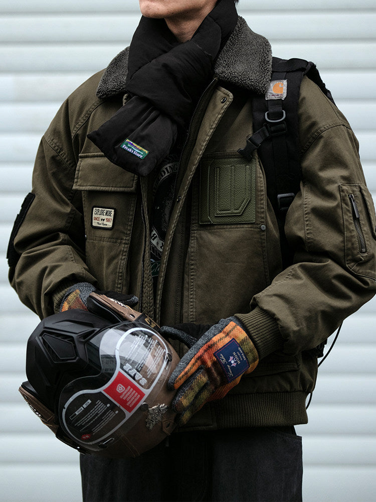 American Retro MA-1 Flight Jacket - Lambswool Collar 90% Down Bomber Coat