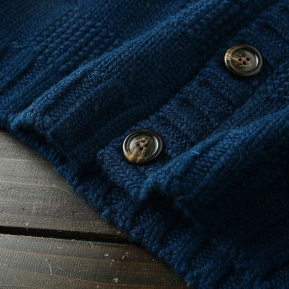 Men's High-End Italian Order Heavyweight Wool Cardigan - Autumn Winter Thickened Round Neck Knitted Sweater Jacket