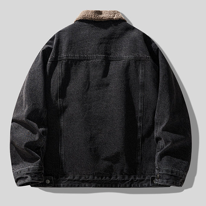 Studio High Street Vintage Washed Denim Jacket - Lamb Wool Winter Coat (Men)