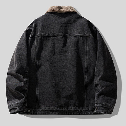 Studio High Street Vintage Washed Denim Jacket - Lamb Wool Winter Coat (Men)