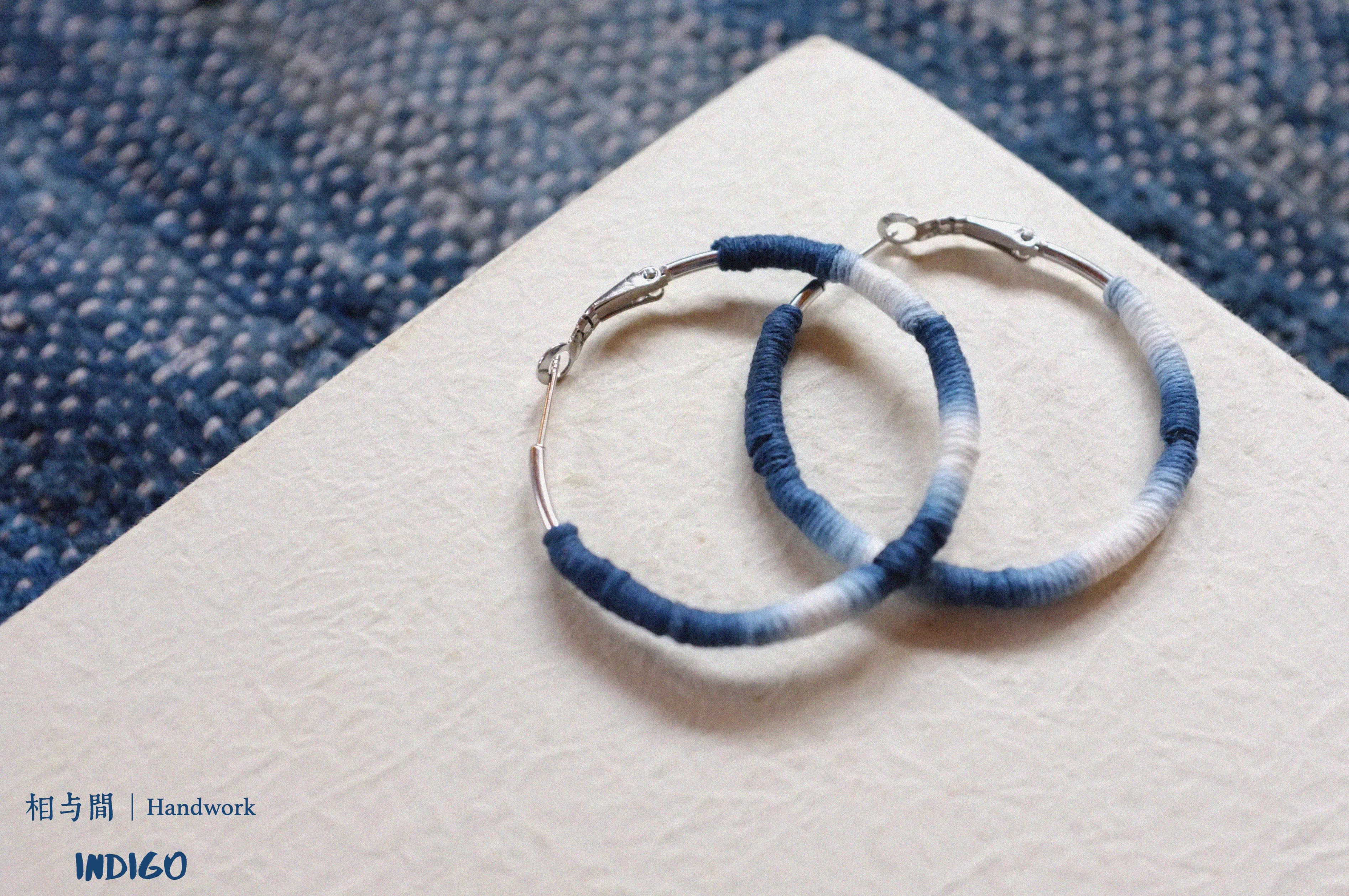 Original Earrings Handmade Blue Dye Plant-Dyed Cotton Thread Niche Geometric Circle High-End Earrings