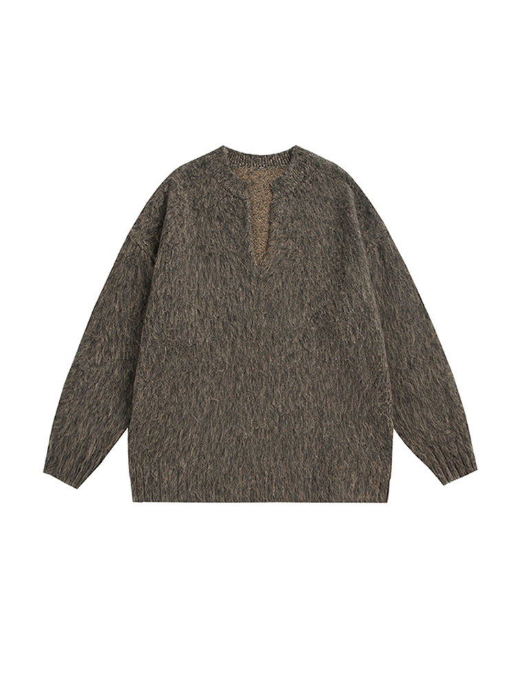 GPstudio American Style Trendy Brand Seahorse Wool V-Neck Sweater for Men Spring Melad Brown Lazy Top Knitted Shirt