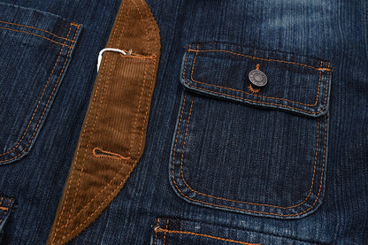Color-Block Washed Denim Motorcycle Jacket – Retro Workwear Loose Casual Coat