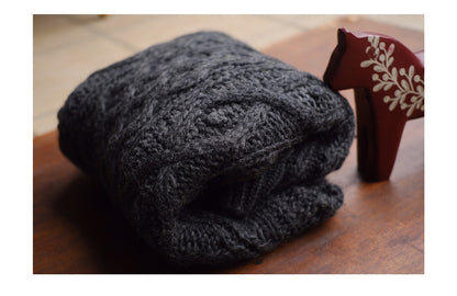 Fisherman-Style Aran Wool Sweater – Thick Knit Retro Khaki Unisex