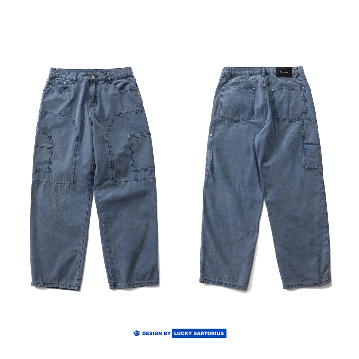 Japanese Retro Washed Beaded Canvas Work Pants – Loose Wide-Leg Unisex