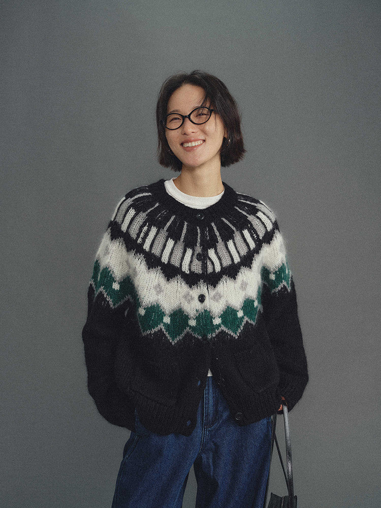 Shyshy Two Colors Choose Your Price Mohair Raw Materials Hand-Painted Design Sense Fairisland Sweater Cardigan Wool Top