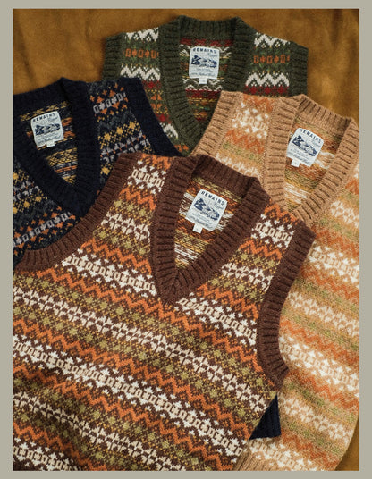 British-Retro Fair Isle Wool Vest – Idle Style Jacquard (Unisex)