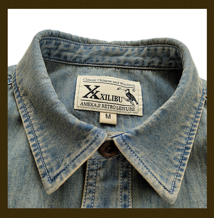 Summer Cotton Denim Short Sleeve Shirt Amekaji Retro Casual New Arrival