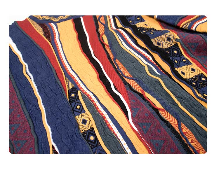 Medria American Style Retro Sweater - Guochao Hidden Color Bitter Melon Stripe Pullover