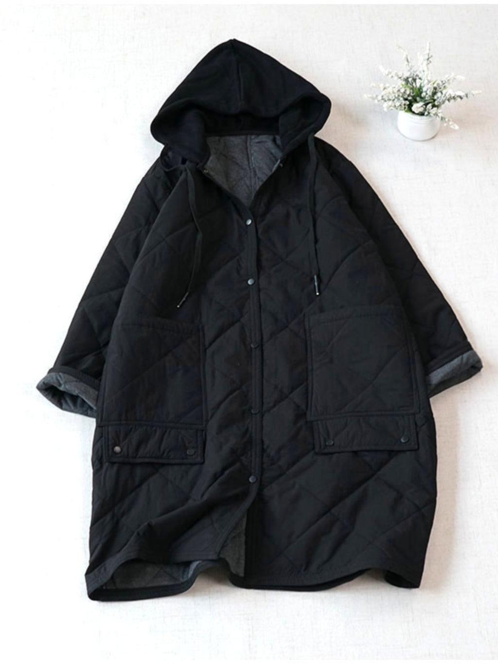 Warm Mid-Length Hooded Quilted Cotton Jacket – Loose, Retro Japanese Outerwear for Women