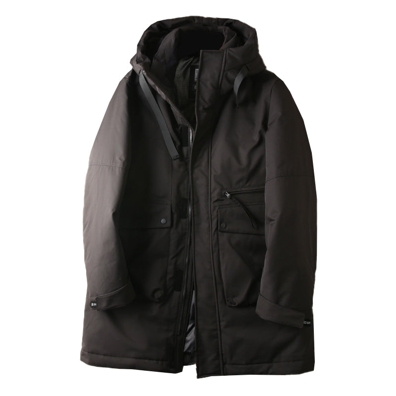 Men's Plus Size Workwear Down Jacket - Export Factory Cut Label Hooded Mid-Length Winter Coat