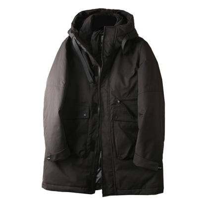 Men's Plus Size Workwear Down Jacket - Export Factory Cut Label Hooded Mid-Length Winter Coat