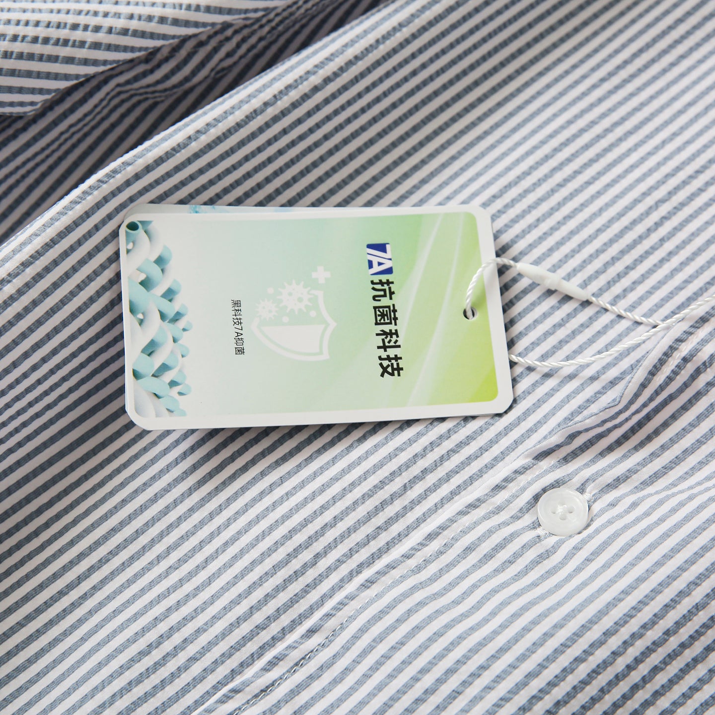 Bubble Gauze Texture 7A Antibacterial Cool Summer Men's Cuban Collar Striped Short Sleeve Shirt Top