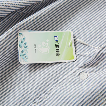 Bubble Gauze Texture 7A Antibacterial Cool Summer Men's Cuban Collar Striped Short Sleeve Shirt Top