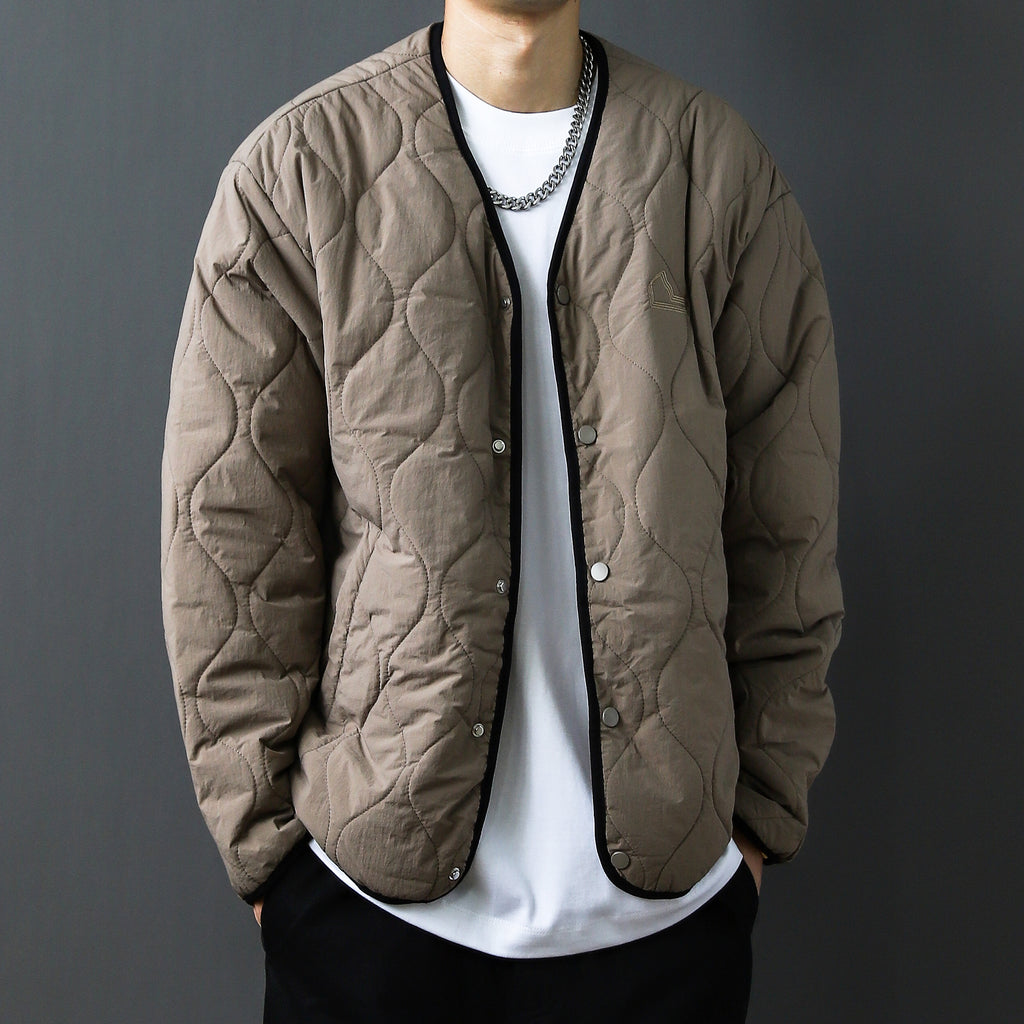 Japanese-Retro Diamond Patch Cotton Jacket – V-Neck Loose Autumn/Winter Fit (Unisex)