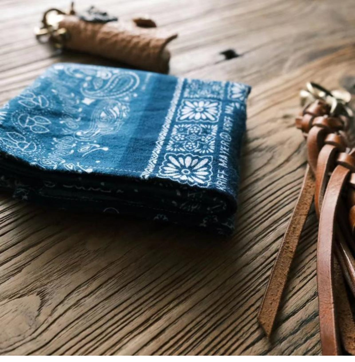 Cashew Flower Patchwork Baijia Cloth Printed Washed Blue Dyed Indigo Square Scarf Handkerchief Headscarf American Retro Motorcycle