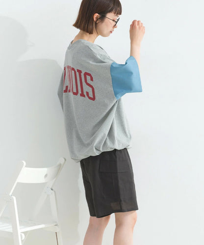 Japanese Style Stitching Denim Pocket Letters Profile T-shirt Designer Loose Casual Summer Patch