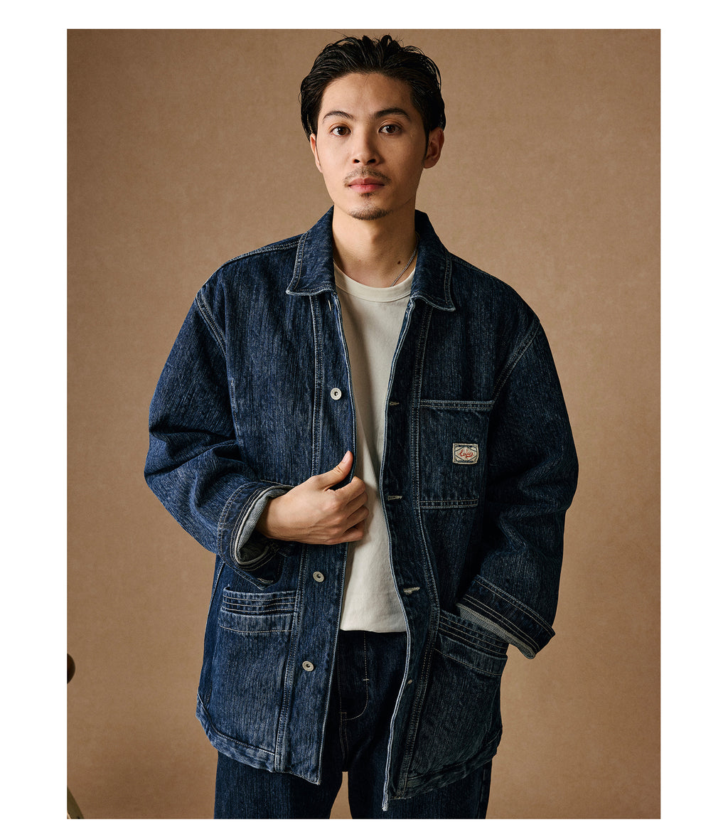 Heavyweight 15 oz Fermented-Wash Distressed Denim Jacket – Retro American Iron-Style (Unisex)