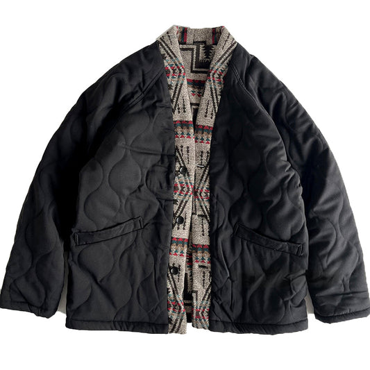 Men's Japanese Style Improved Taoist Robe - Autumn Winter Retro Patchwork Collarless Cotton Jacket