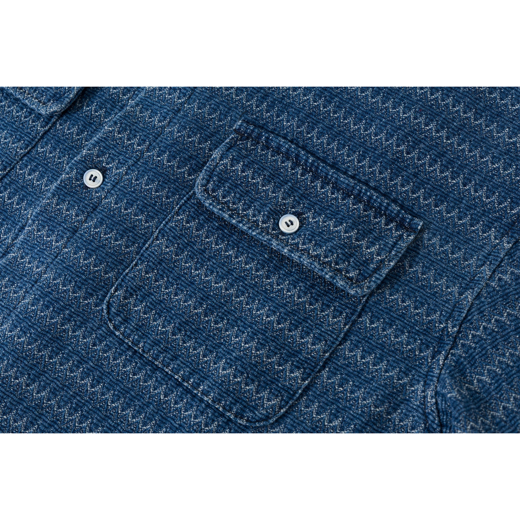 Japanese Ethnic Jacquard Denim Shirt Jacket – Loose & Cozy for Autumn/Winter