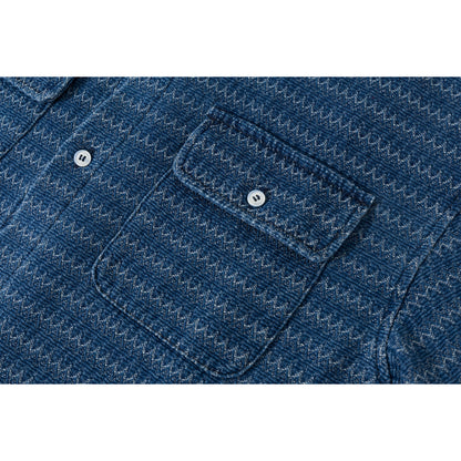 Japanese Ethnic Jacquard Denim Shirt Jacket – Loose & Cozy for Autumn/Winter