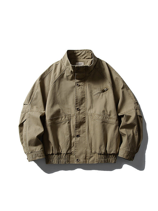 American Vintage Washed Cotton Stand-Collar Work Jacket – Oversized Unisex – Japanese vintage | yamalin clothes | Yamalinclothes