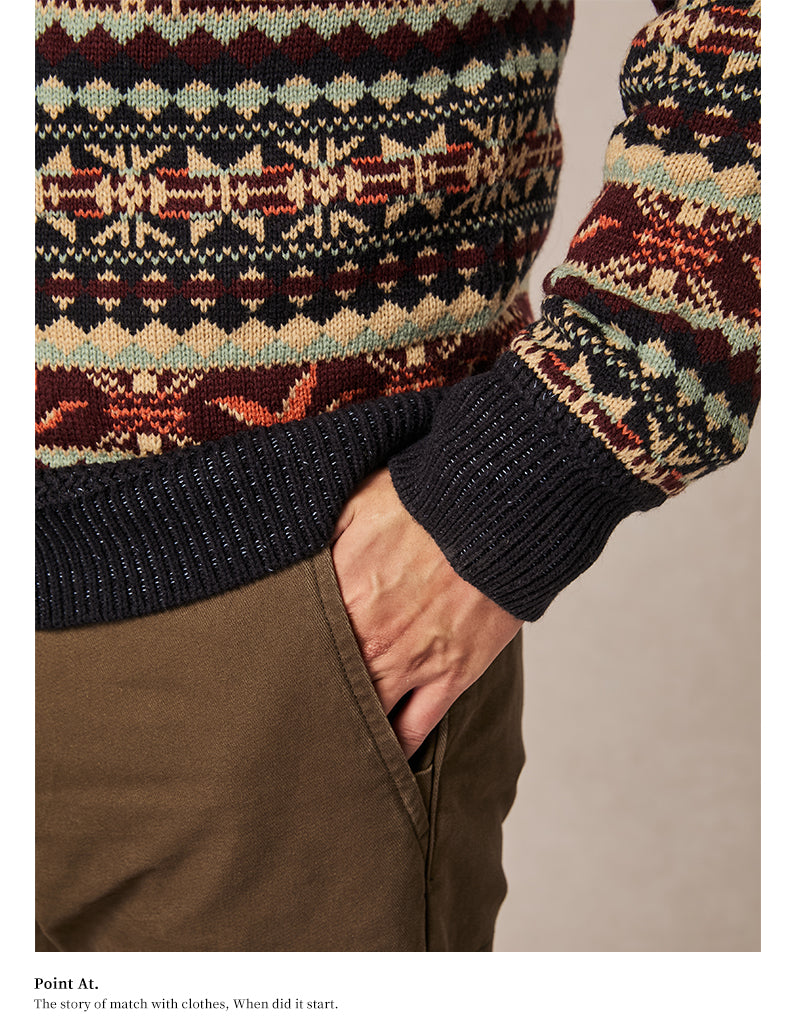 Scandinavian-British Retro Fair Isle Sweater – Loose Wool/Cashmere Blend (Unisex)