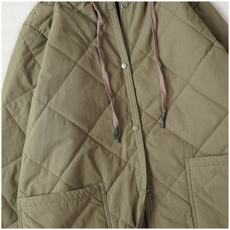 Warm Mid-Length Hooded Quilted Cotton Jacket – Loose, Retro Japanese Outerwear for Women