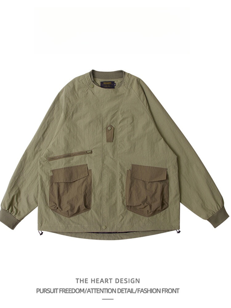 Mountain-Style Functional Windbreaker Jacket – Retro Loose-Fit with Pockets & Patchwork