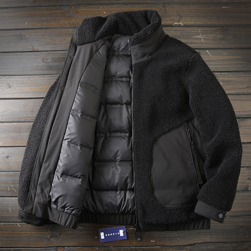 Men's Plus Size Stand Collar Down Jacket - Export Overstock Thickened Lamb Wool Particle Fleece Winter Coat