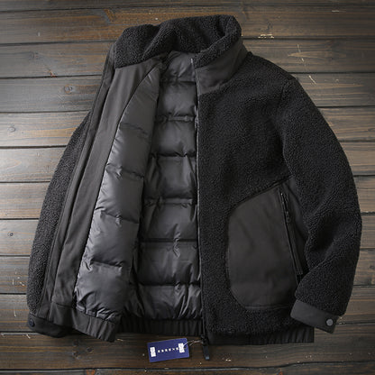 Men's Plus Size Stand Collar Down Jacket - Export Overstock Thickened Lamb Wool Particle Fleece Winter Coat