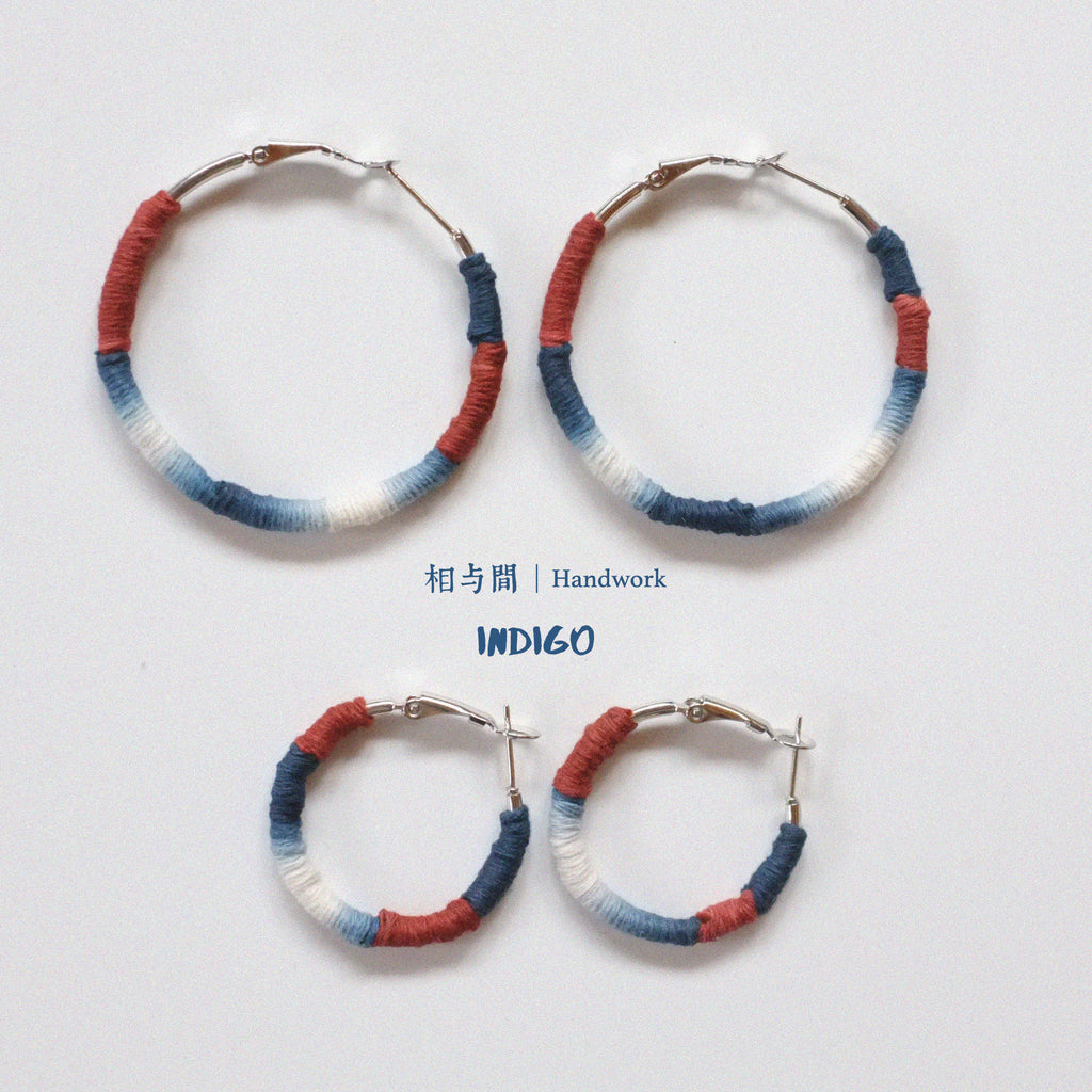 Original Earrings Handmade Blue Dyed Plant-Dyed Cotton Thread Niche Geometric Circle High-End Earrings