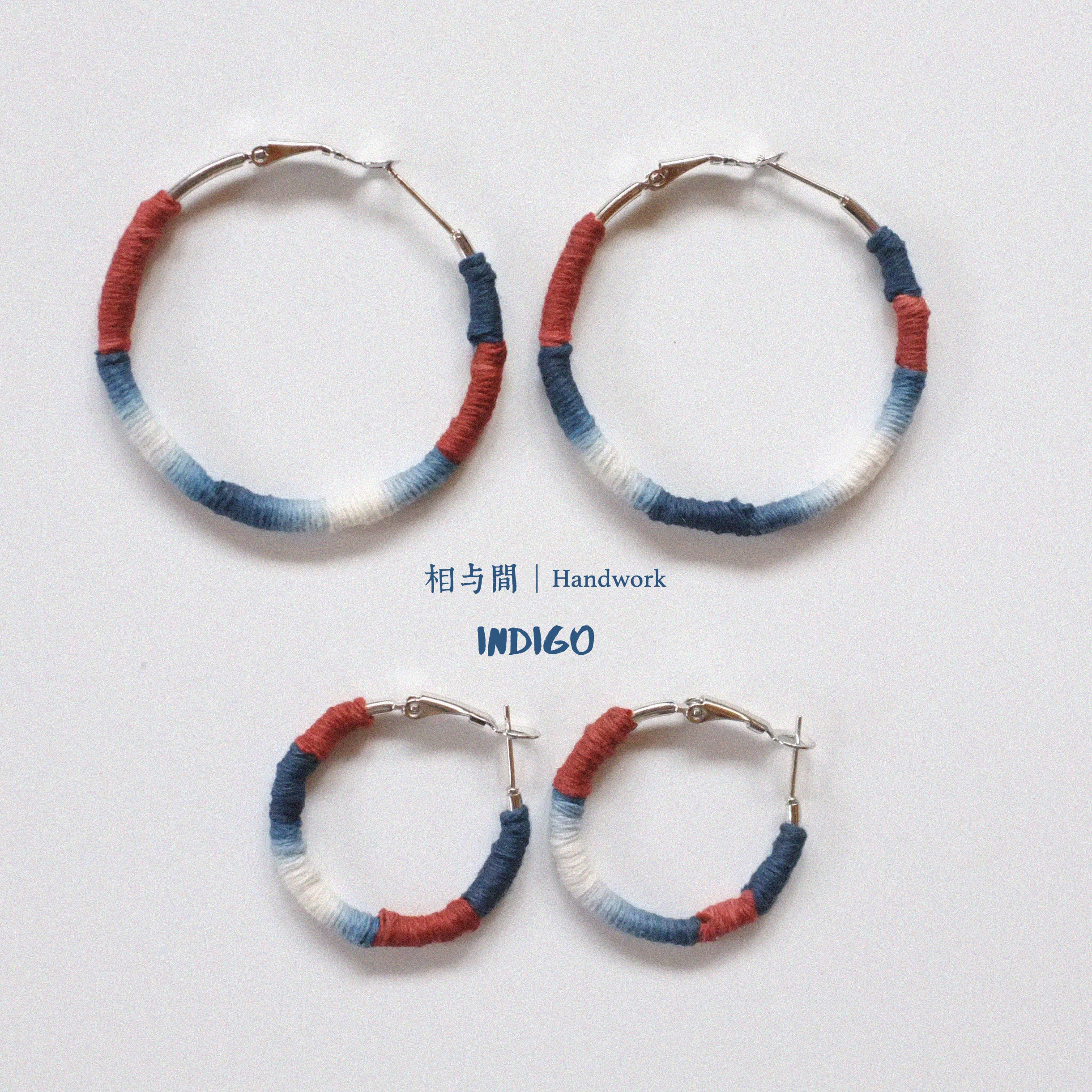 Original Earrings Handmade Blue Dyed Plant-Dyed Cotton Thread Niche Geometric Circle High-End Earrings