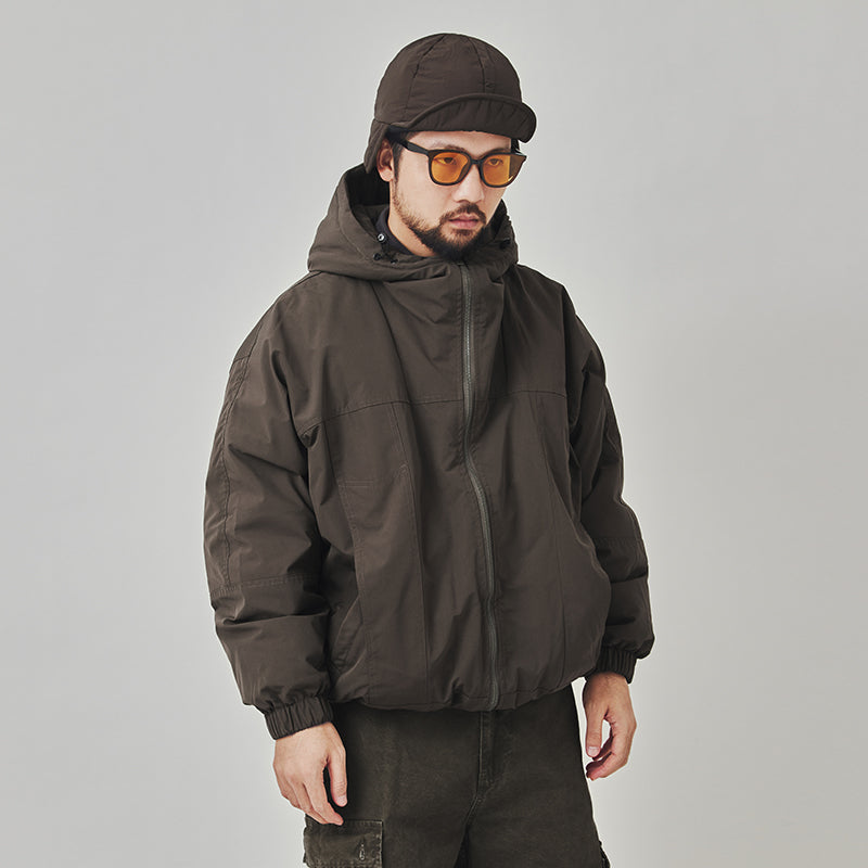 Army Green Hooded Short Down Jacket – Loose Fit Cold-Resistant Puffer (Unisex)